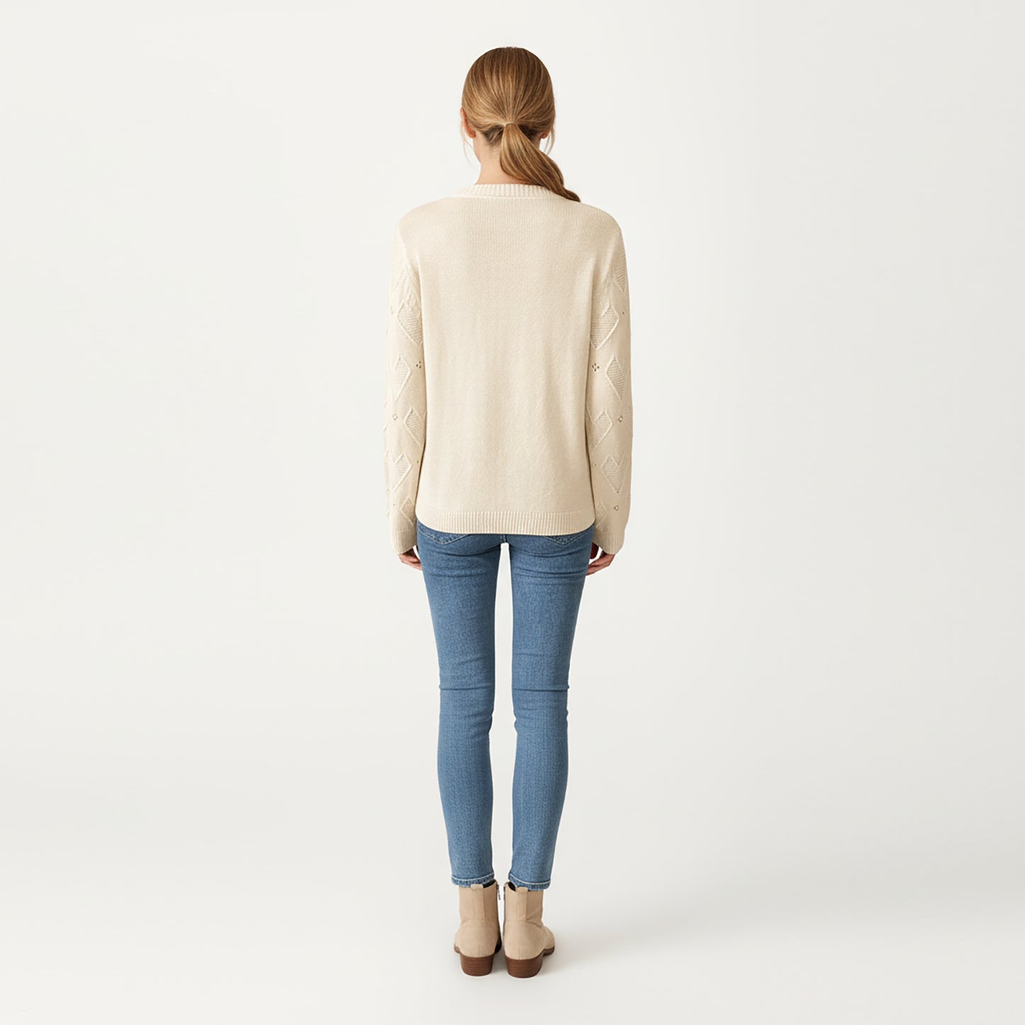 Knit Top with Textured Heart Pattern and Contrast Heart Accent Detail in a Soft Cozy Pullover Design