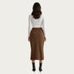 High Waist Corduroy Midi Skirt with Front Center Slit and Soft Textured Paneling for a Tailored Silhouette