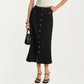 High Waist Midi Skirt with Front Button Detailing, Faux Flap Pockets and Sleek Tailored Silhouette