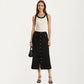 High Waist Midi Skirt with Front Button Detailing, Faux Flap Pockets and Sleek Tailored Silhouette