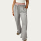 Wide Leg Lounge Pants with Soft Stretch Fabric, Elastic Gingham Waistband and Adjustable Drawstring Fit