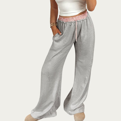 Wide Leg Lounge Pants with Soft Stretch Fabric, Elastic Gingham Waistband and Adjustable Drawstring Fit