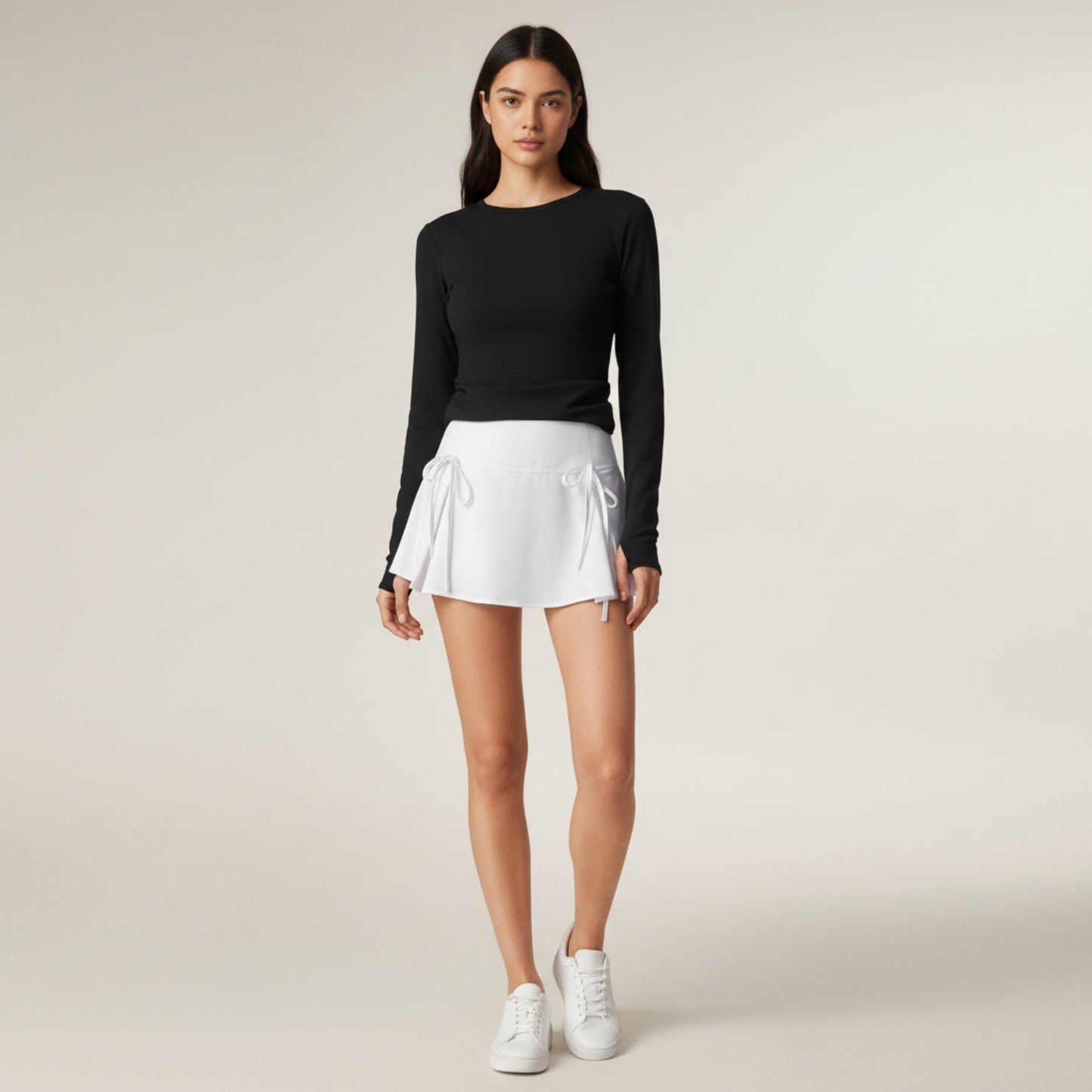 Side-Tie Pleated Athletic Skort with Built-In Shorts and Smooth Stretch Fabric for Active Everyday Comfort