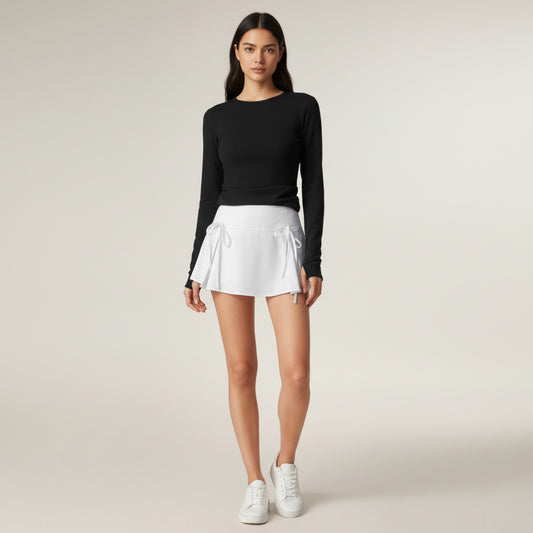 Side-Tie Pleated Athletic Skort with Built-In Shorts and Smooth Stretch Fabric for Active Everyday Comfort