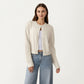 Soft Knit Button Front Cropped Cardigan with Ribbed Trim Details and Relaxed Long Sleeves