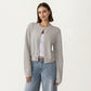 Soft Knit Button Front Cropped Cardigan with Ribbed Trim Details and Relaxed Long Sleeves