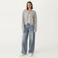 Soft Knit Button Front Cropped Cardigan with Ribbed Trim Details and Relaxed Long Sleeves