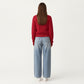 Soft Knit Button Front Cropped Cardigan with Ribbed Trim Details and Relaxed Long Sleeves