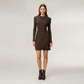 Long Sleeve Ribbed Knit Mini Dress with Contoured Textured Paneling and Stretch Fit for a Flattering Silhouette