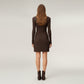 Long Sleeve Ribbed Knit Mini Dress with Contoured Textured Paneling and Stretch Fit for a Flattering Silhouette