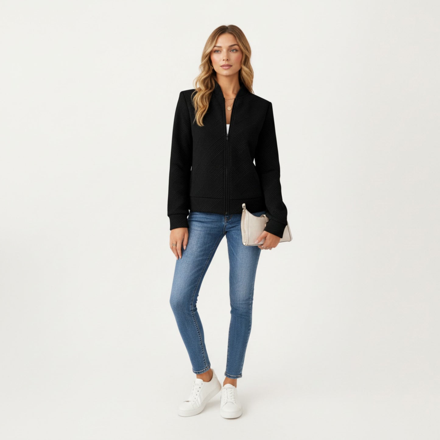 Textured Knit Zip Front Jacket with Soft Structured Shape and Ribbed Edges for Polished Everyday Layering
