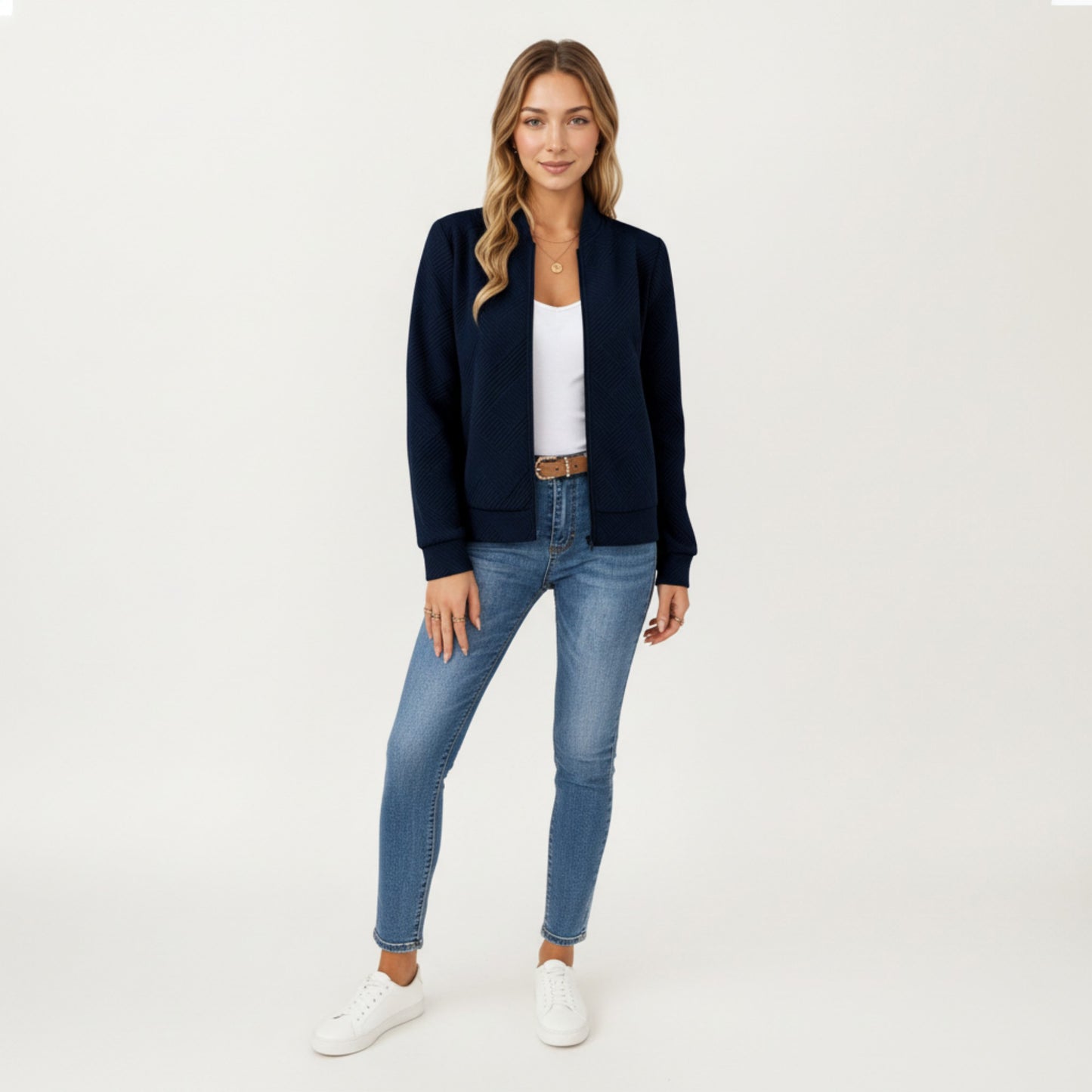 Textured Knit Zip Front Jacket with Soft Structured Shape and Ribbed Edges for Polished Everyday Layering