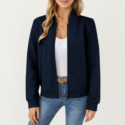 Textured Knit Zip Front Jacket with Soft Structured Shape and Ribbed Edges for Polished Everyday Layering