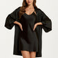 2-Piece Set Satin Slip Dress and Open Front Robe with Flowing Draped Sleeves and Lightweight Fabric