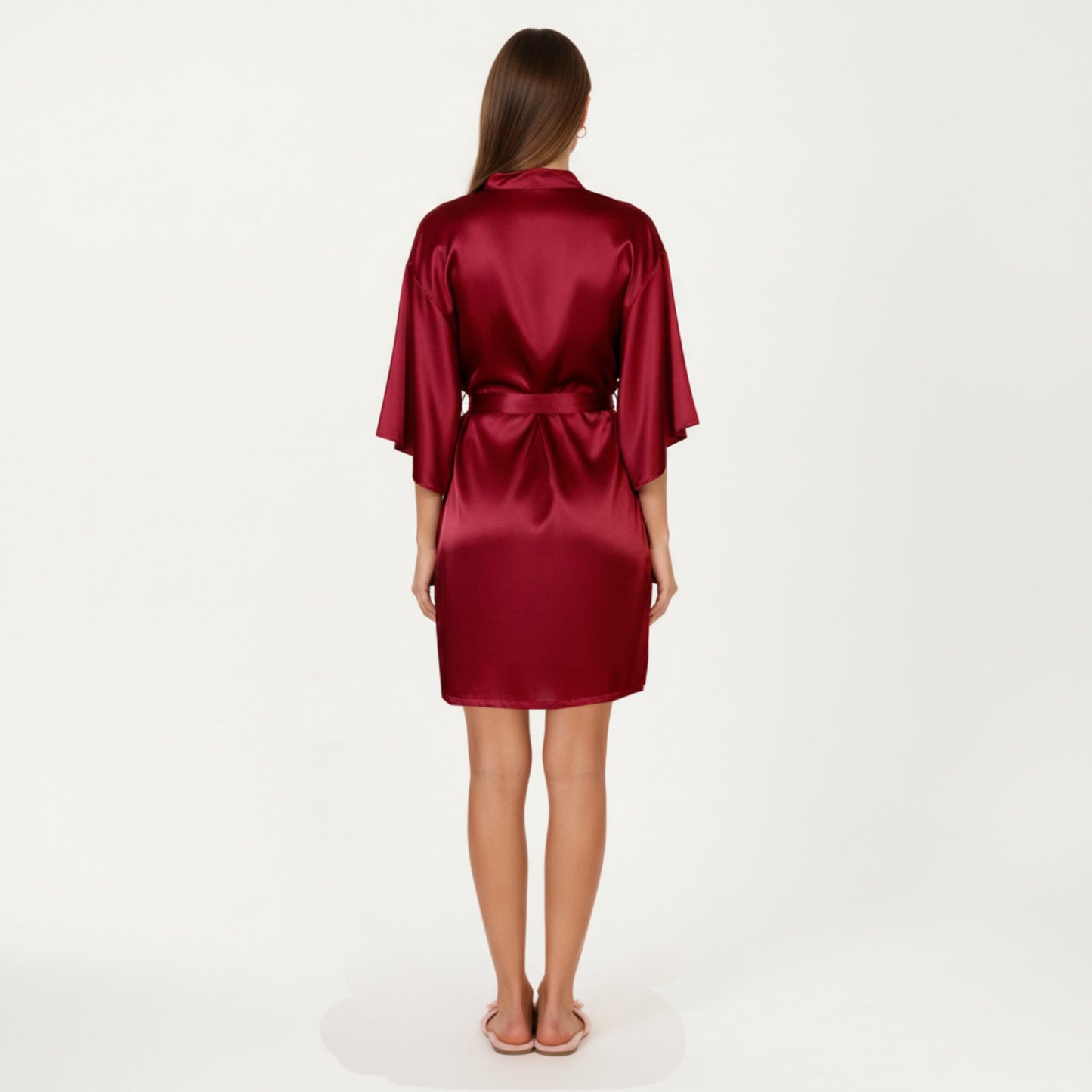 2-Piece Set Satin Slip Dress and Open Front Robe with Flowing Draped Sleeves and Lightweight Fabric