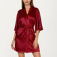 2-Piece Set Satin Slip Dress and Open Front Robe with Flowing Draped Sleeves and Lightweight Fabric