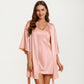 2-Piece Set Satin Slip Dress and Open Front Robe with Flowing Draped Sleeves and Lightweight Fabric