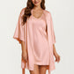 2-Piece Set Satin Slip Dress and Open Front Robe with Flowing Draped Sleeves and Lightweight Fabric