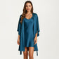 2-Piece Set Satin Slip Dress and Open Front Robe with Flowing Draped Sleeves and Lightweight Fabric
