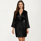 Satin Short Robe with Wrap Front Design and Adjustable Tie Waist in Smooth Lightweight Silky Fabric
