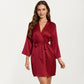 Satin Short Robe with Wrap Front Design and Adjustable Tie Waist in Smooth Lightweight Silky Fabric