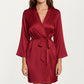 Satin Short Robe with Wrap Front Design and Adjustable Tie Waist in Smooth Lightweight Silky Fabric