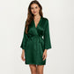 Satin Short Robe with Wrap Front Design and Adjustable Tie Waist in Smooth Lightweight Silky Fabric