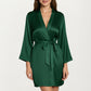 Satin Short Robe with Wrap Front Design and Adjustable Tie Waist in Smooth Lightweight Silky Fabric