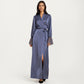 Satin Wrap Robe Dress with Long Sleeves Lace Cuff Detail and Adjustable Tie Waist in Flowy Maxi Silhouette