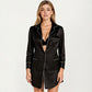 Satin Button-Front Sleep Shirt with Contrast Piping Trim and Relaxed Long Sleeve Silhouette