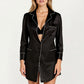 Satin Button-Front Sleep Shirt with Contrast Piping Trim and Relaxed Long Sleeve Silhouette