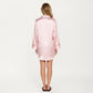 Satin Button-Front Sleep Shirt with Contrast Piping Trim and Relaxed Long Sleeve Silhouette