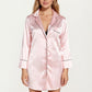 Satin Button-Front Sleep Shirt with Contrast Piping Trim and Relaxed Long Sleeve Silhouette