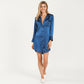 Satin Button-Front Sleep Shirt with Contrast Piping Trim and Relaxed Long Sleeve Silhouette