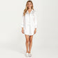 Satin Button-Front Sleep Shirt with Contrast Piping Trim and Relaxed Long Sleeve Silhouette