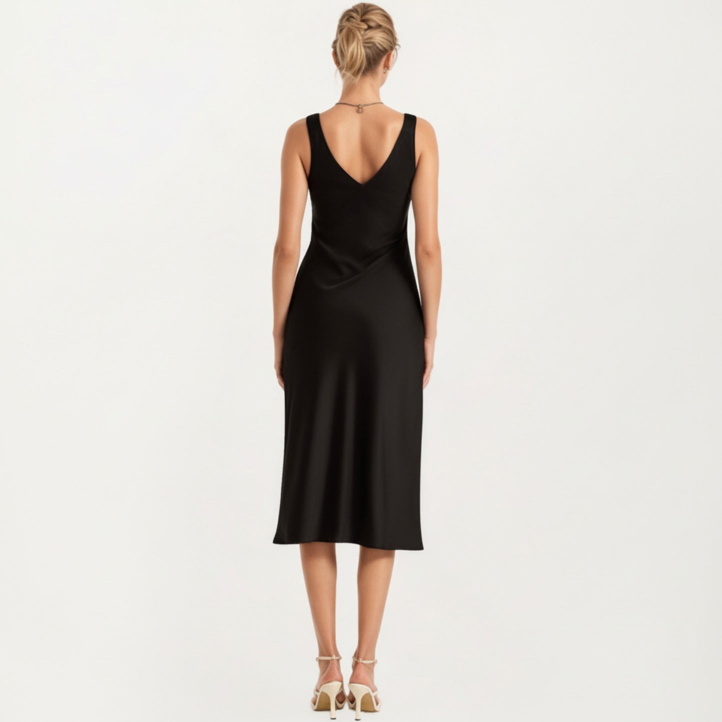 Satin Midi Slip Dress with Wide Shoulder Straps and Smooth Sculpted Silhouette for a Polished Minimal Look