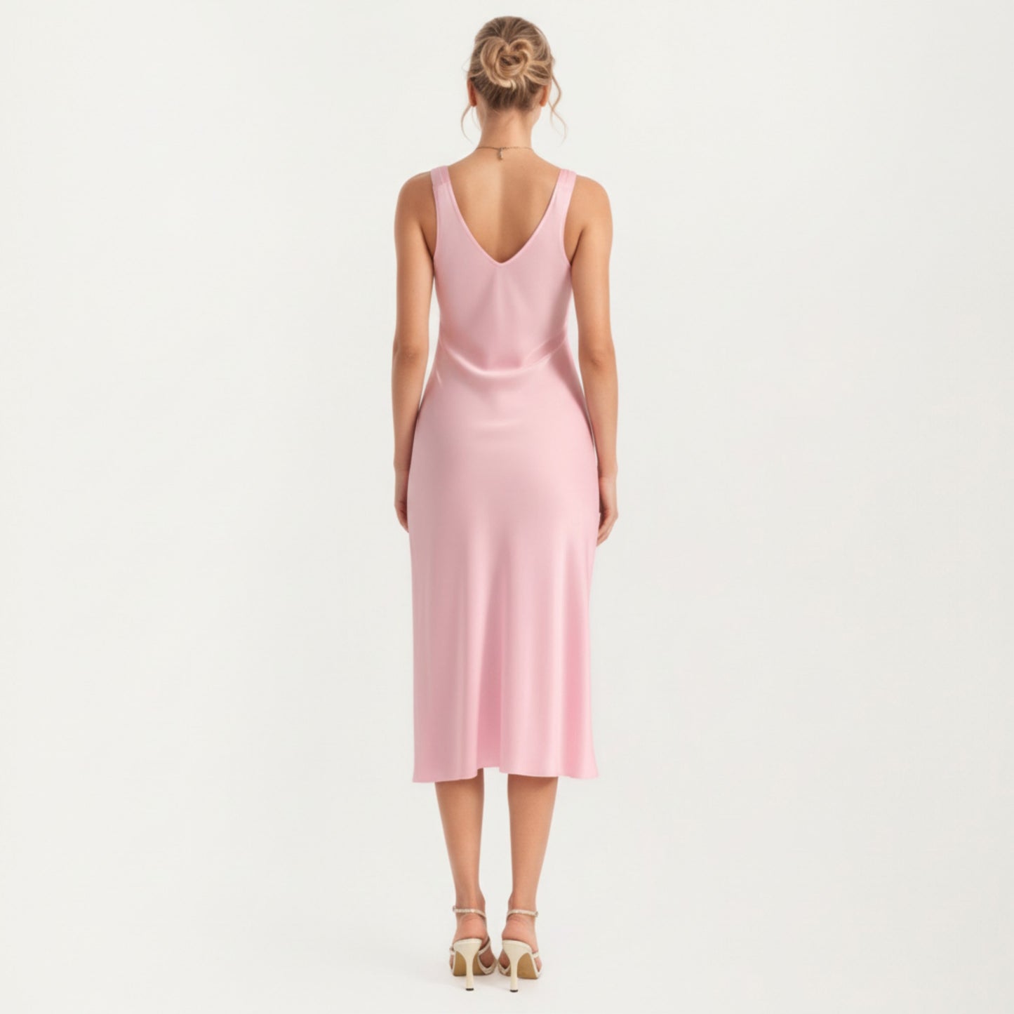 Satin Midi Slip Dress with Wide Shoulder Straps and Smooth Sculpted Silhouette for a Polished Minimal Look