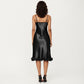 Satin Midi Slip Dress with 3D Floral Trim Bodice and Ruffled Hem Detail for a Soft Sculpted Silhouette