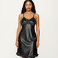 Satin Midi Slip Dress with 3D Floral Trim Bodice and Ruffled Hem Detail for a Soft Sculpted Silhouette