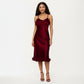 Satin Midi Slip Dress with 3D Floral Trim Bodice and Ruffled Hem Detail for a Soft Sculpted Silhouette