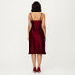 Satin Midi Slip Dress with 3D Floral Trim Bodice and Ruffled Hem Detail for a Soft Sculpted Silhouette