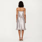 Satin Midi Slip Dress with 3D Floral Trim Bodice and Ruffled Hem Detail for a Soft Sculpted Silhouette