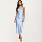 Strapless Midi Slip Dress with Floral Appliqu¨¦ Halter Detail and Sleek Smooth Silhouette