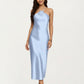 Strapless Midi Slip Dress with Floral Appliqu¨¦ Halter Detail and Sleek Smooth Silhouette