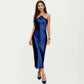 Strapless Midi Slip Dress with Floral Appliqu¨¦ Halter Detail and Sleek Smooth Silhouette