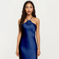 Strapless Midi Slip Dress with Floral Appliqu¨¦ Halter Detail and Sleek Smooth Silhouette