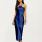 Strapless Midi Slip Dress with Floral Appliqu¨¦ Halter Detail and Sleek Smooth Silhouette