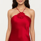 Strapless Midi Slip Dress with Floral Appliqu¨¦ Halter Detail and Sleek Smooth Silhouette