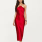 Strapless Midi Slip Dress with Floral Appliqu¨¦ Halter Detail and Sleek Smooth Silhouette