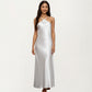Strapless Midi Slip Dress with Floral Appliqu¨¦ Halter Detail and Sleek Smooth Silhouette